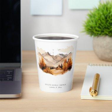 Fall Forest Mountains Scene Wedding  Paper Cups