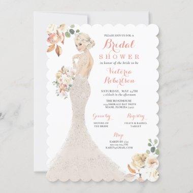 Fall Glam Bride in Gown Bridal Shower Invitations