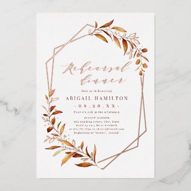 Fall Greenery Geometric Rustic Rehearsal Dinner Foil