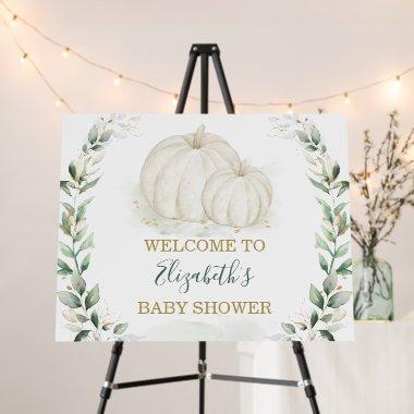 Fall Greenery Gold Pumpkin Baby Shower Welcome Foam Board