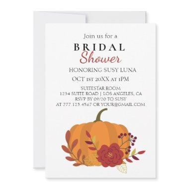 Fall Harvest Orange Pumpkin with Flowers Invitations