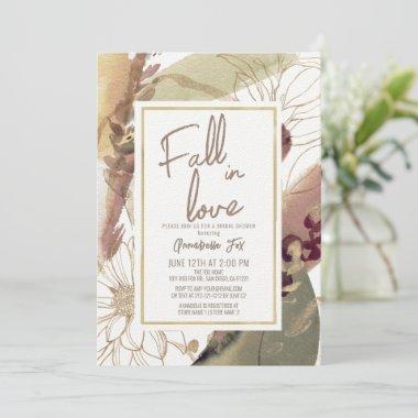 Fall in Love Autumn Abstract Floral Bridal Shower Invitations