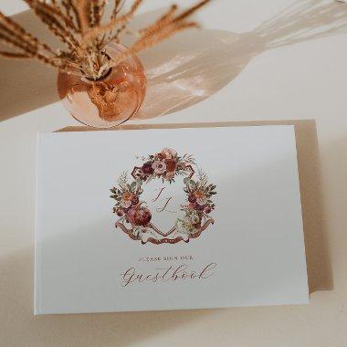 Fall In Love | Autumn Blooms Wedding Crest Guest Book