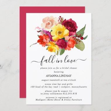 Fall in Love Autumn Colors Floral Bridal Shower Invitations