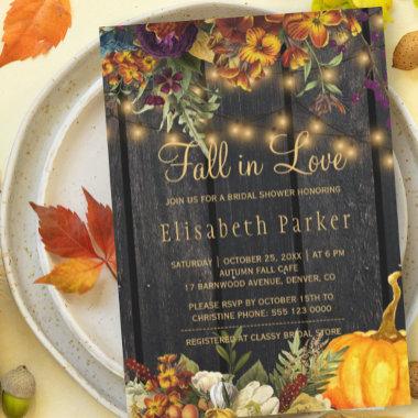 Fall in Love autumn floral barn wood bridal shower Invitations