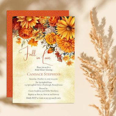 Fall in Love Autumn Floral Bouquets Bridal Shower Invitations