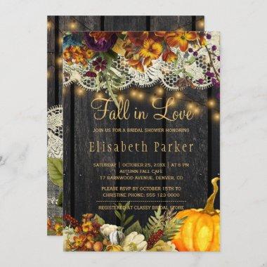 Fall in Love autumn floral lace wood bridal shower Invitations