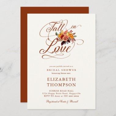 Fall in Love Autumn Floral Romantic Bridal Shower Invitations