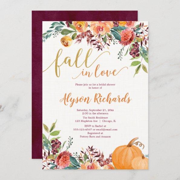 Fall in love autumn floral rustic bridal shower Invitations