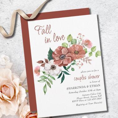 Fall in Love Autumn Flowers Couples Shower Invitations