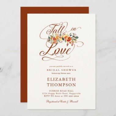 Fall in Love Autumn Garland Romantic Bridal Shower Invitations