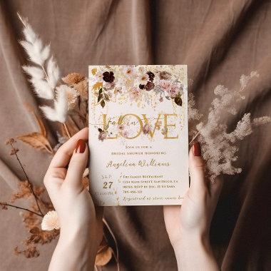 Fall in Love Autumn Gold floral Bridal Shower Invitations