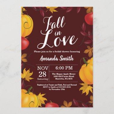 Fall in Love Autumn Harvest Pumpkin Bridal Shower Invitations
