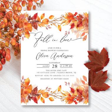 Fall In Love Autumn Leaves Bridal Shower Invitations