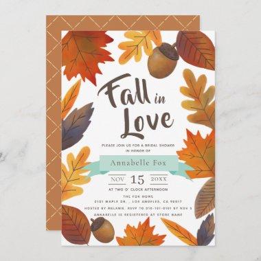 Fall in Love Autumn Leaves Brown Bridal Shower Invitations