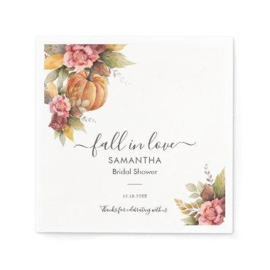 Fall in Love Autumn Leaves Pumpkin Bridal Shower Napkins