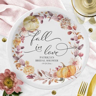Fall In Love Autumn Leaves Pumpkin Bridal Shower Paper Plates