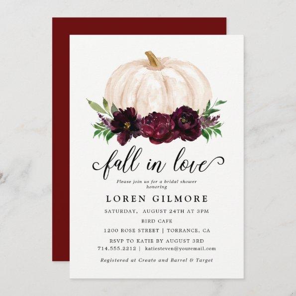 Fall In Love Autumn Pumpkin Bridal Shower Invitations