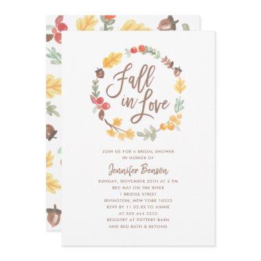 Fall in Love Autumn Watercolor Bridal Shower Invitations