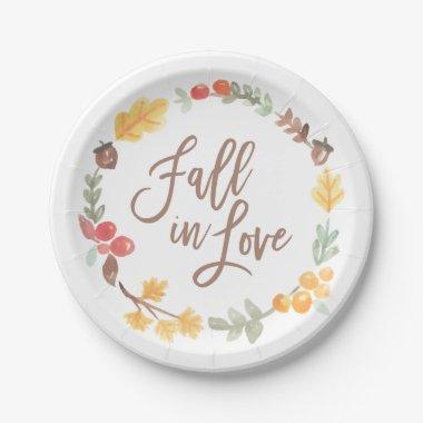 Fall in Love Autumn Watercolor Paper Plates