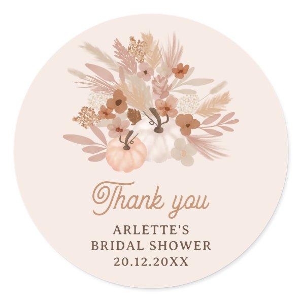 Fall in love beige floral boho chic bridal shower classic round sticker