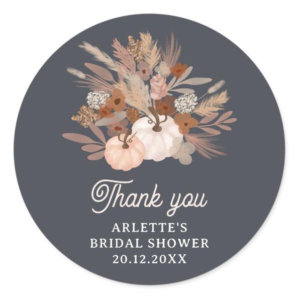 Fall in love beige floral boho chic bridal shower classic round sticker