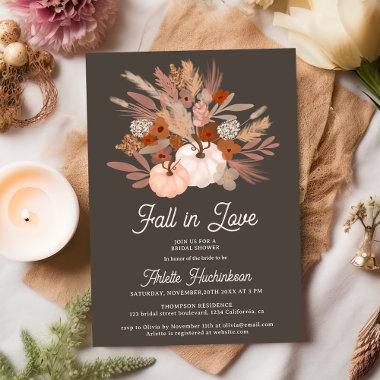 Fall in love beige floral boho chic bridal shower Invitations