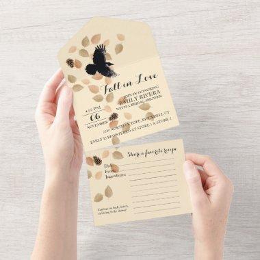 Fall In Love Bird Autumn Leaf Bridal Shower Recipe All In One Invitations