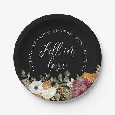 Fall in Love Black Bridal Shower Paper Plates