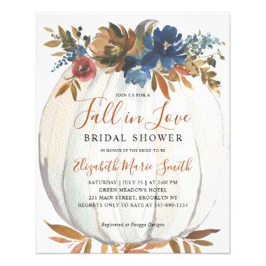 Fall in Love Blue Floral Pumpkin Bridal Shower Flyer