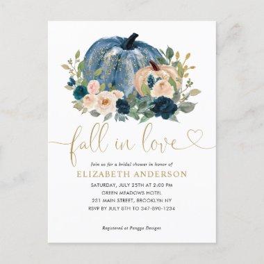 Fall in Love Blue Floral Pumpkin Bridal Shower PostInvitations