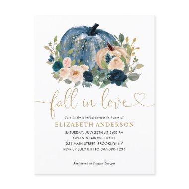 Fall in Love Blue Floral Pumpkin Bridal Shower PostInvitations