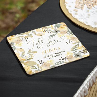 Fall in love boho floral autumn chic bridal shower square paper coaster