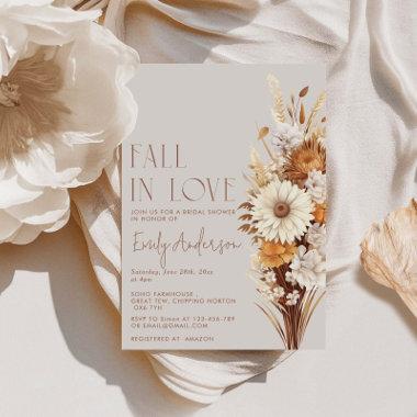Fall In Love Boho Floral Bridal Shower Invitations