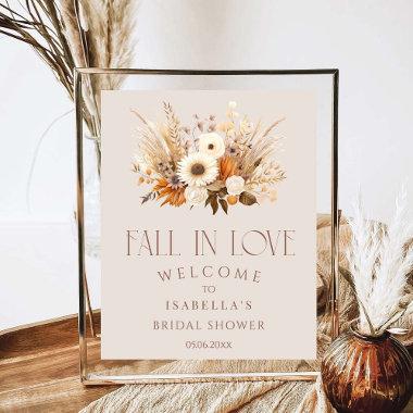 Fall In Love Boho Floral Bridal Shower Welcome Poster