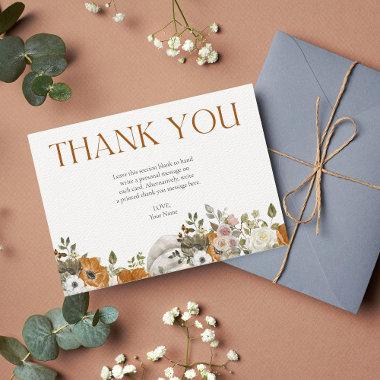 Fall in Love Boho Orange Floral Bridal Shower Thank You Invitations