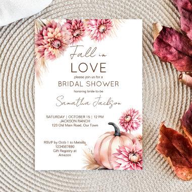 Fall in love boho pumpkin dahlias bridal shower Invitations