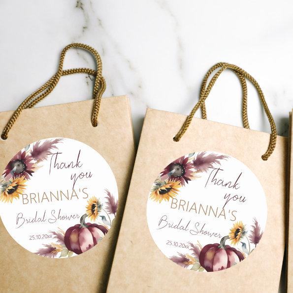 Fall in love boho pumpkin sunflower  classic round sticker