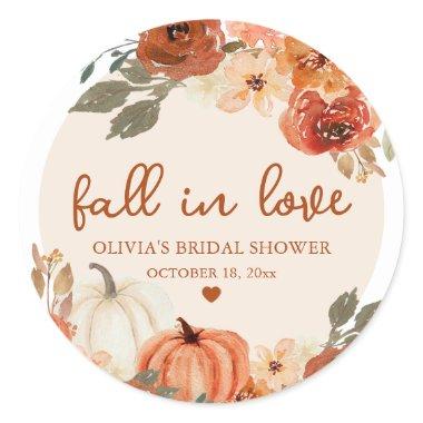 Fall in Love Boho Terracotta Pumpkin Bridal Shower Classic Round Sticker