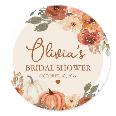 Fall in Love Boho Terracotta Pumpkin Bridal Shower Classic Round Sticker