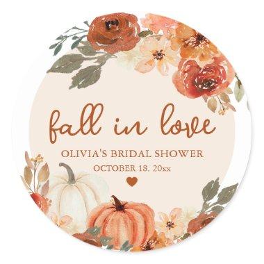 Fall in Love Boho Terracotta Pumpkin Bridal Shower Classic Round Sticker