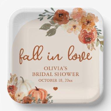 Fall in Love Boho Terracotta Pumpkin Bridal Shower Paper Plates