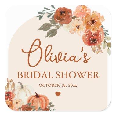 Fall in Love Boho Terracotta Pumpkin Bridal Shower Square Sticker