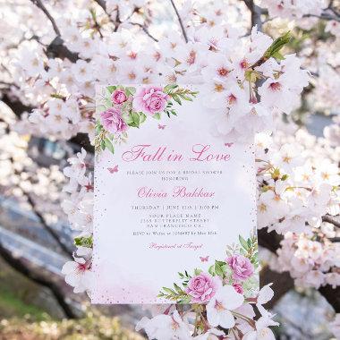 Fall in Love Boho Watercolor Floral Bridal Shower Invitations