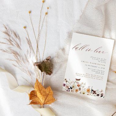 Fall in Love Boho Wildflowers Floral Bridal Shower Invitations