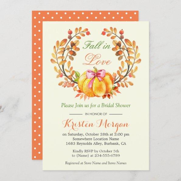Fall in Love Bridal Shower Autumn Pumpkin Floral Invitations