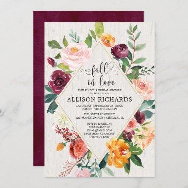Fall in love bridal shower geometric rustic floral Invitations