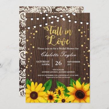 Fall in Love bridal shower Invitations sunflower