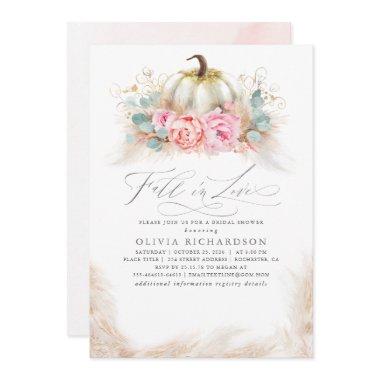 Fall in Love Bridal Shower Pink Flowers Pumpkin Invitations