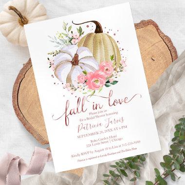 Fall In Love Bridal Shower Pumpkin Floral Invitations